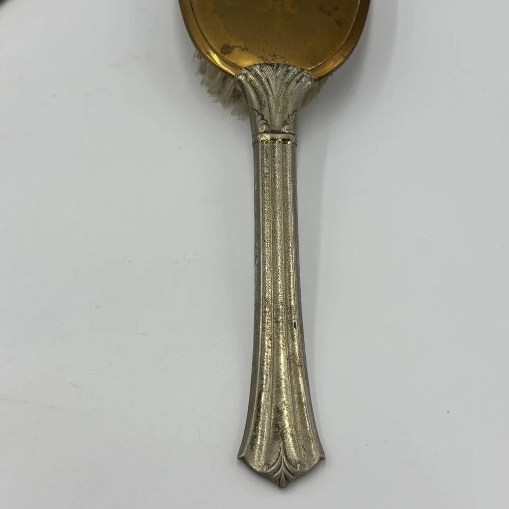 Vintage Victorian Style Vanity Hand Mirror And Brush Set Silver and Gold Tone‎